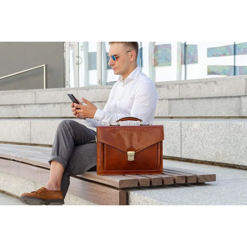 Men's Brown Italian Leather Laptop Bag